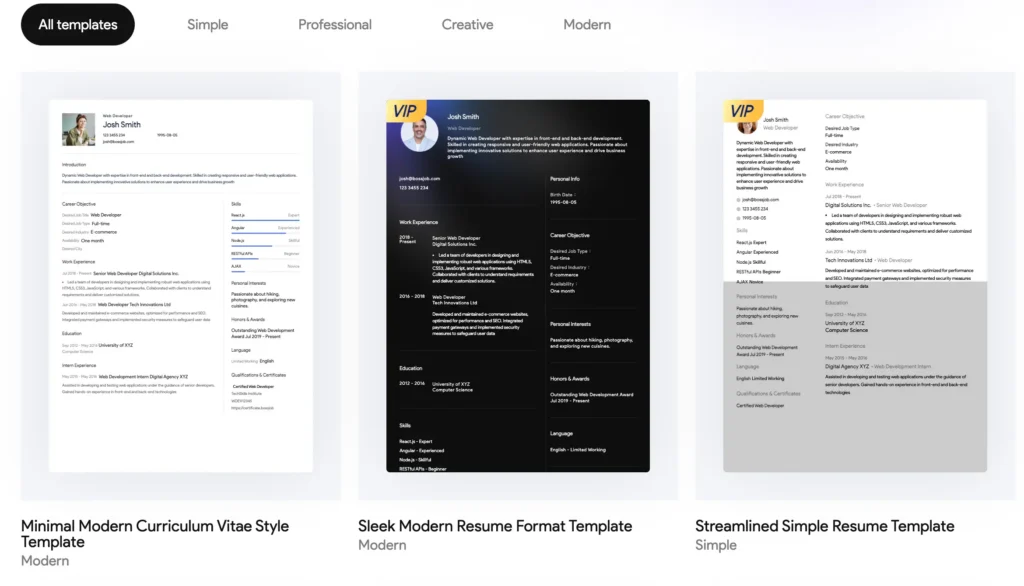 Editable Resume Templates Online