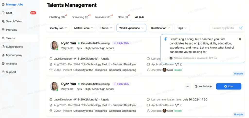 AI Search for Candidate Resume