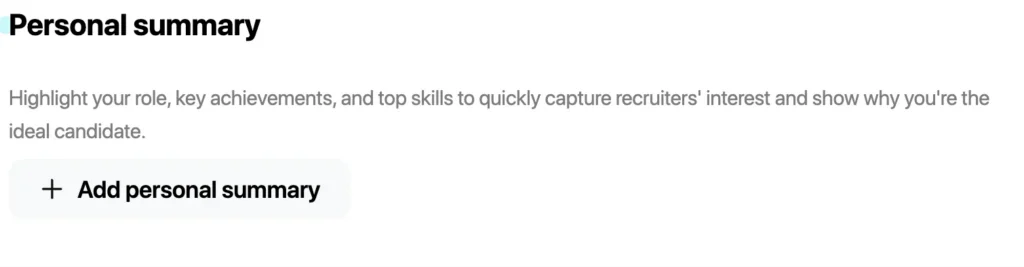 Add Personal Summary CV